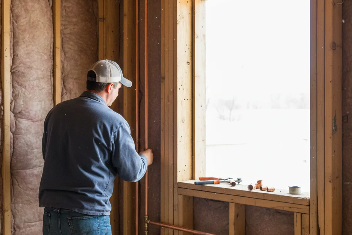 Licensed plumber running new copper supply lines in a College Grove home